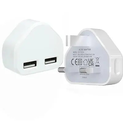 UK Mains Wall 3 Pin Plug Adaptor Charger 2 USB Ports For Phones Tablets 10W • £5.99
