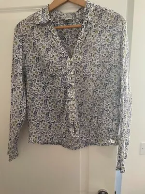 Anokhi For East Blue White Floral Long Sleeve Blouse / Top Size 14 • £0.99