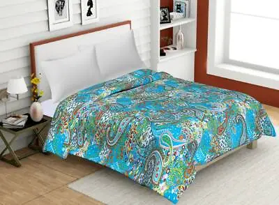 Indian Kantha Queen Quilt Turquoise Paisley Reversible Bedspread Blanket Throw • £51.06