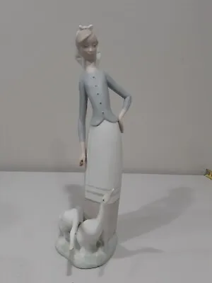 VTG 1970 Retired LLADRO Girl With Geese 10.75  Porcelain Figurine  Matte  • $65