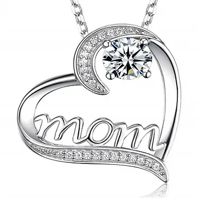 Heart Jewelry Cubic Zircon Mom 925 Silver Filled Necklace Pendant Gift Women • $2.18