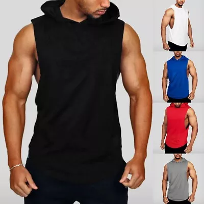 Bodybuilding Hoodie Tank Top Sleeveless Gym Muscle T Shirt For Men Black • £11.66