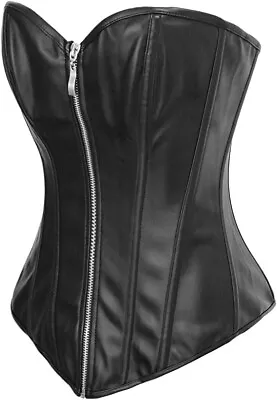 Women's Corset Large 10 12 Black Basque Bustier Steampunk Goth Zip Lace Up Rear • £14.99