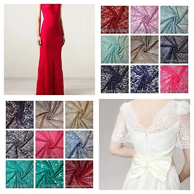 Stretch Floral Bridal Lace Fabric Polyester Mesh Elastane Blend Dress Material • £2.89