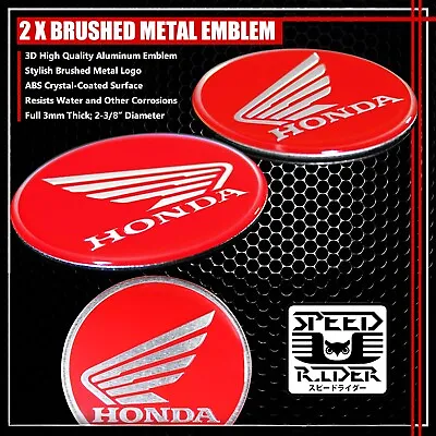 $17.95 • Buy 2-3/8  Brushed Aluminum Honda Wing Logo Emblem Decal Fairing/fender Sticker Red
