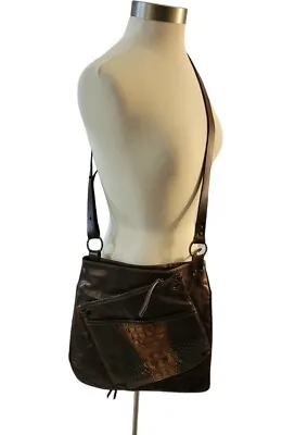 Marco Buggiani Crossbody Bag Italy Brown Crock Print Leather • $60