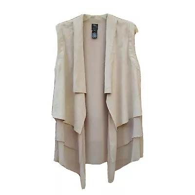 $26.99 • Buy Vakko International Concepts Vest Drape Taupe Vegan Suede Chiffon Tiers Lagen M