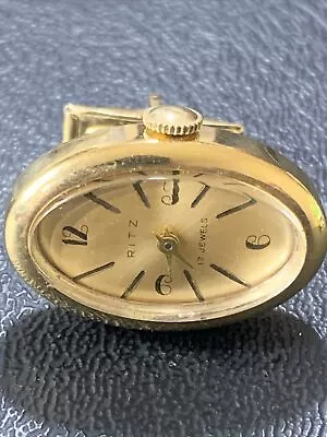 Vintage Ritz Gold Tone Mechanical Watch Cufflink Works 17 Jewels Gold Tone Dial • $39.99