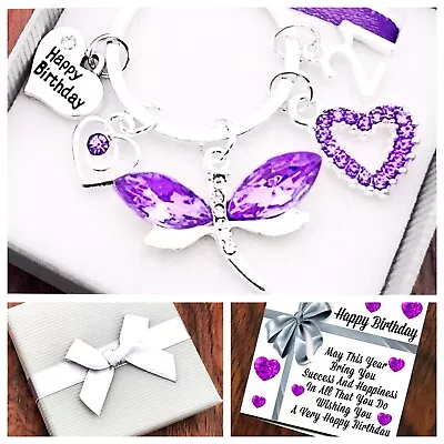 £4.59 • Buy 13th 15th BIRTHDAY Gift, LILAC DRAGONFLY, Keyring 40th 50th 60th 65th 70th 80th