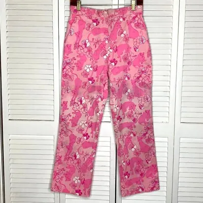 Vintage LILLY PULITZER Pink Cotton Jungle Cat Print Pants 6 - AS IS FOR FABRIC • $10.99