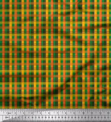 Soimoi Green Cotton Poplin Fabric Check Check Print Sewing Fabric-atU • $9