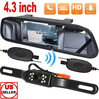 4.3  Backup Camera Mirror Wireless Car Rear View Night Vision Parking System Kit • $36.99