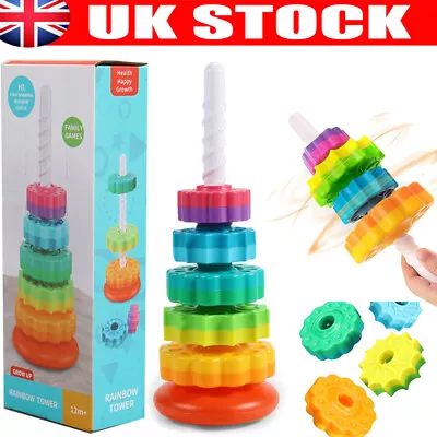 Baby Spinning Stacking Toys For Toddlers Rainbow Ring Stacker Montessori Toys • £9.86