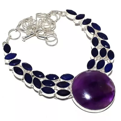 $0.01 • Buy Sage Amethyst, Sapphire Gemstone 925 Silver Jewellery Necklace 18  N662