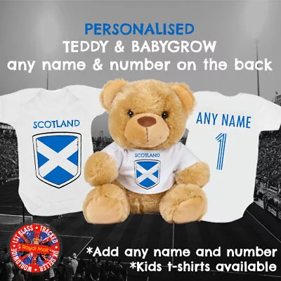 Scotland Football Babygrow & Teddy Bear Personalised Matching Gift Set Soccer • £19.99