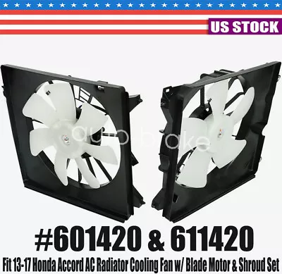 Fit 2013-2017 Honda Accord AC Radiator Cooling Fan W/ Blade Motor & Shroud Set • $85.99