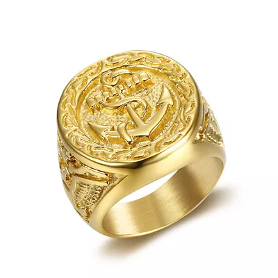 Stainless Steel Casting Ring 18k Real Gold Plated Men Finger Rings Jewelry Gift • $14.39