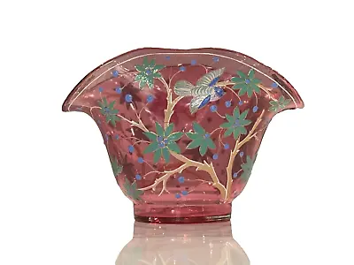 Antique Moser Style Hand Painted Cranberry Glass Floral Decorated Bowl • $175