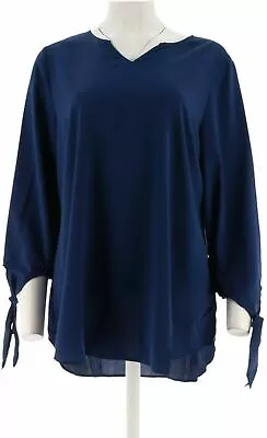 C. Wonder Split Neck Caitlin Blouse W/Tie Detail-Blue-14-NEW-A291089 • $12.99