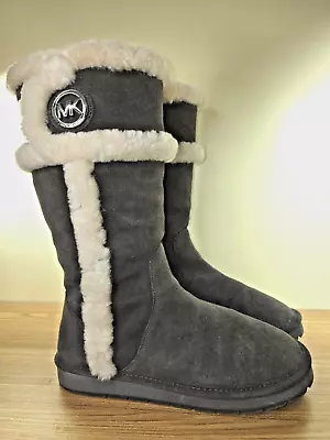 Michael Kors Boots Women's 8 M Mid Calf Shearling Winter Snow Boot Grey Suede • $29.99