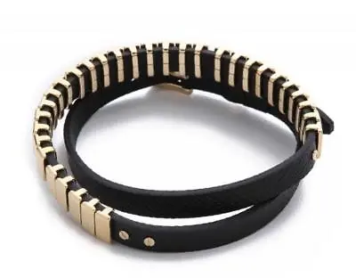 MICHAEL KORS Gold-Tone & Black Leather Wrap Bracelet MKJ2634 • $65