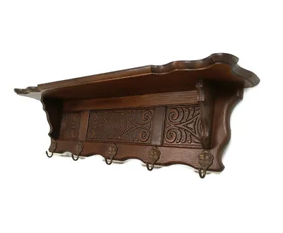 Antique Coat Hat Rack Hand Carved Wood Kitchen Rack Hallway Entryway Oak  • £437.73