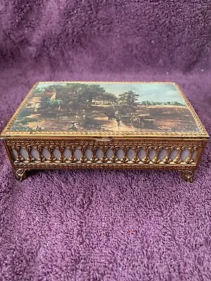 Vintage Brass Jewerly Box/Casket Velvet Lined Plays The Hay Wain By Constable   • $35