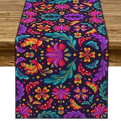 Linen 13x72 Mexican Table Runner For Dia De Los Muertos Cinco De Mayo Party Deco • $12.88