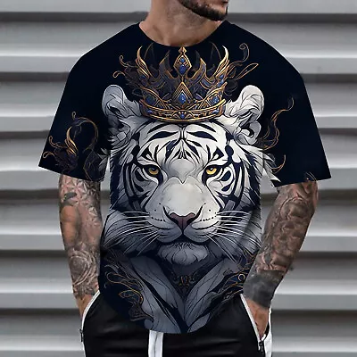 Men's T-Shirt 3D Tiger Animal Graphic Casual Fashion Short Sleeve Silky Soft Tee • $13.99
