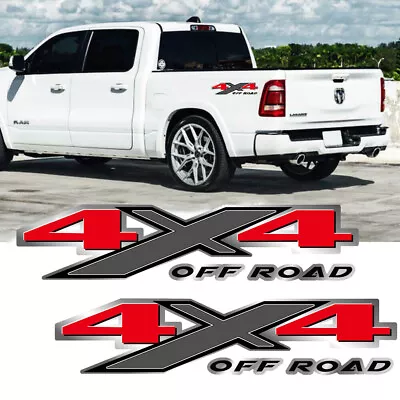 $12.99 • Buy 2x Chrome Red 4X4 Off Road Truck Bed Decal Vinyl Sticker For Dodge RAM 1500 2500