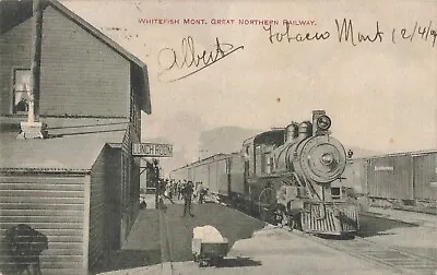 Great Northern Railway Whitefish Montana Train Railroad Depot 1909 Postcard • $19.95