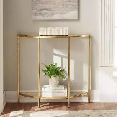Bella Gold Metal And Glass Half-Moon Console Table Storage (30 In. H X 32 In. L) • $109.65