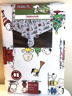 Peanuts Gang Charlie Brown Snoopy Vinyl Tablecloth Christmas 60x84 Oblong New • $29.99