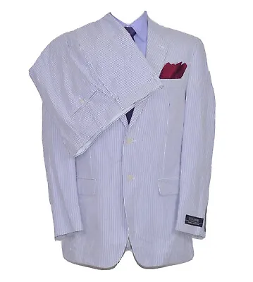 New Jos A Bank Mens 2pc Seersucker Suit Jacket Size 44-XL Flat Front Pant Sz 39 • $165.75