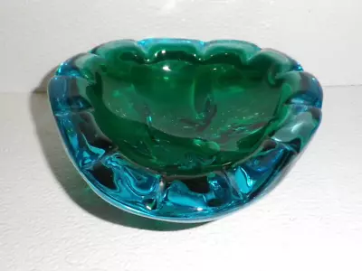 Murano Art Glass Bowl Ashtray Mid Century Green And Blue Alfredo Barbini 6.5  • $40