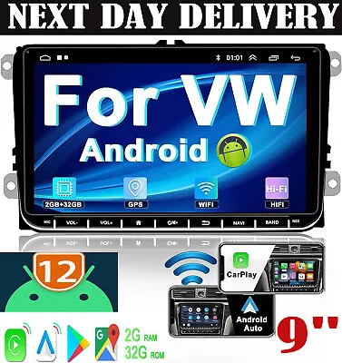 9 Android 12 CarPlay Car Stereo Head Unit GPS Nav Radio For VW Golf MK5 MK6 UK • £87.95