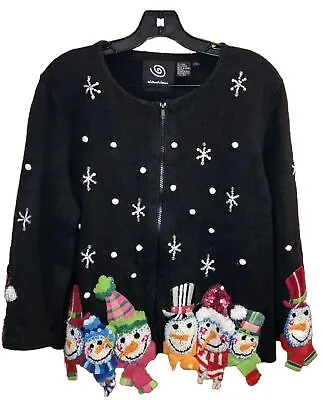 Michael Simon Christmas Snowmen & Snowflake Cardigan Sweater  Size L • $79.99