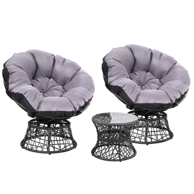 $474.99 • Buy Gardeon Outdoor Lounge Setting Papasan Chairs Table Patio Furniture Wicker Black