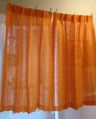 Open Weave Pinch Pleat DRAPES Mid Century Groovy ORANGE Pair Great Condition • $45