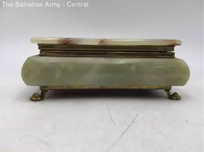 Brass Hinges And Claw Feet Velvet Lined Rectangular Marble Jewelry Trinket Box • $14.50