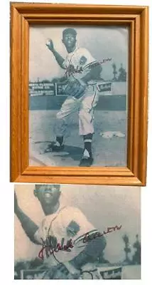 Hank Aaron Signed 1950s Photo Early Career Picture Framed 6x8 Inch Wooden Frame • $149