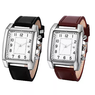 Men's Business Simple Square Dial PU Leather Band Quartz Sports Wrist Watch Gift • $13.29