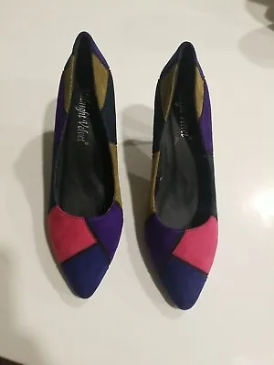 Midnight Velvet Vintage Heels Pumps Colorblock Multi Pink Purple Suede Women 8 • $20