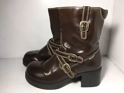 Mudd Vintage 90s Y2K Brown Chunky Platform Heel Boots Womans 5 • $29.99