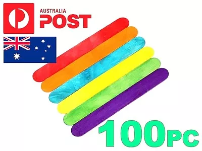 CRAFT 100 RAINBOW WOODEN CRAFT STICKS PADDLE POP POPSICLE Coffee Stirrers COLOR • $9.50