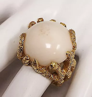 Beautiful Coral Cocktail Ring  14k Karat Yellow Gold  Hand Made Setting...   • $1099.99