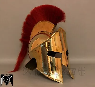 300 Spartan Helmet With Red Plume Medieval Golden Armor War Halloween Costume • $153.89