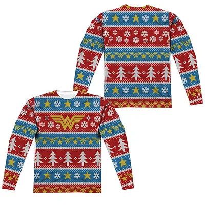 $40.69 • Buy WONDER WOMAN FAUX UGLY CHRISTMAS SWEATER Men's Long Sleeve Tee Shirt SM-3XL