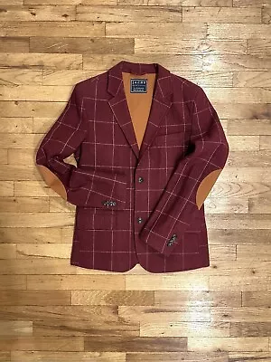 JACHS Men’s NEW Wool Burgundy Window Pane Blazer W/ Elbow Patches - Size S • $120