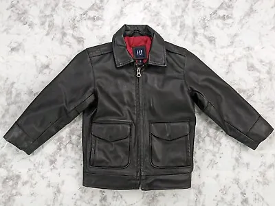 Gap Kids Black Cowhide Leather Jacket Size XS Zippers Biker Moto Photoshoot  • £13.86